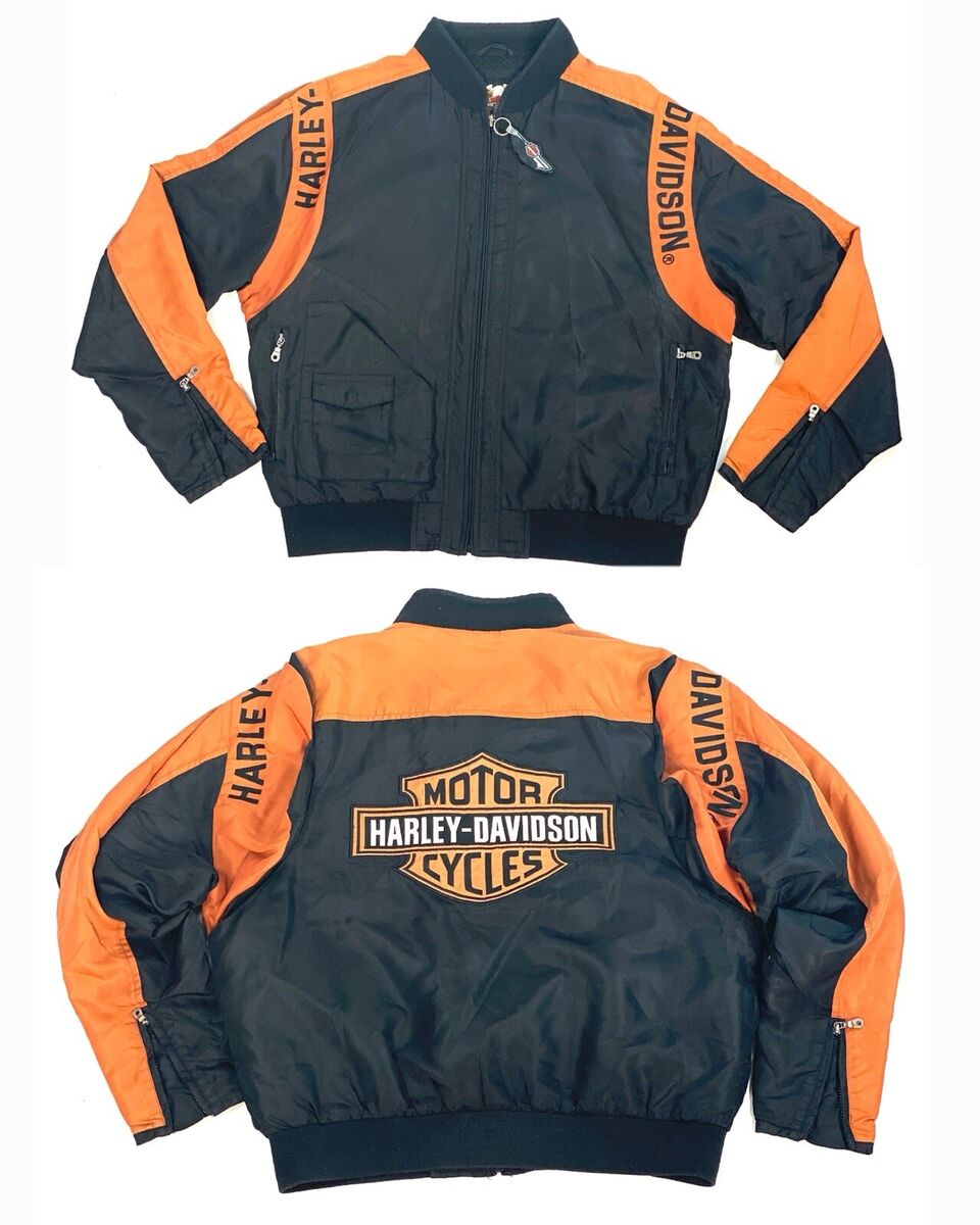 Harley Davidson Jacket Vintage 2003 Black Orange Logo Harley Davidson Jacket Vintage 2003 Black Orange Logo