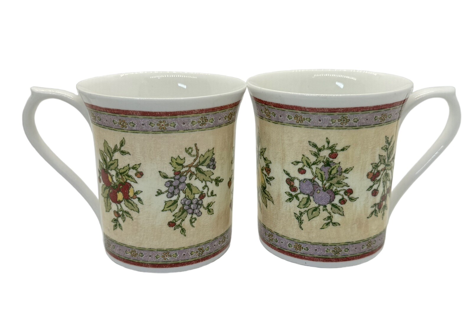 Set Of 2 Queens EST 1875 Fine Bone China Fruits Pattern Mugs Made In England eBay