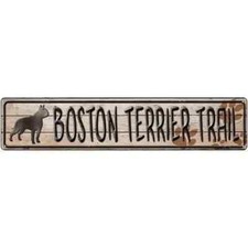 Boston Terrier Trail 3"x12" metal street sign plaque Home Door Garage Wall Decor