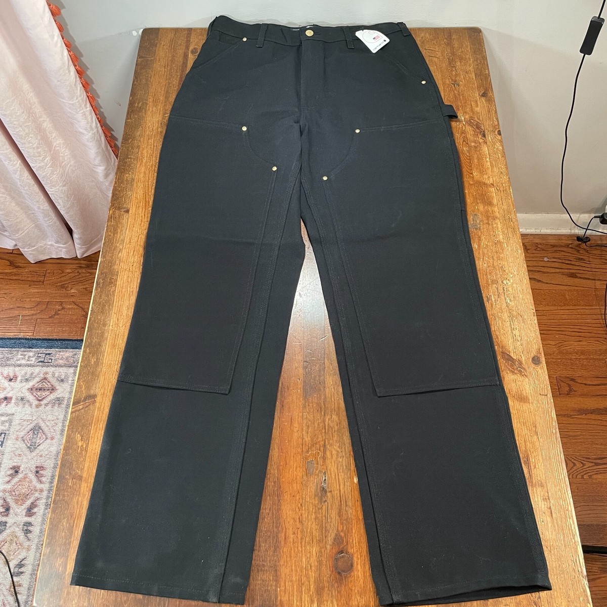 Carhartt Pants Mens 33x32 Black Double Knee Canvas B01 BLK Made in