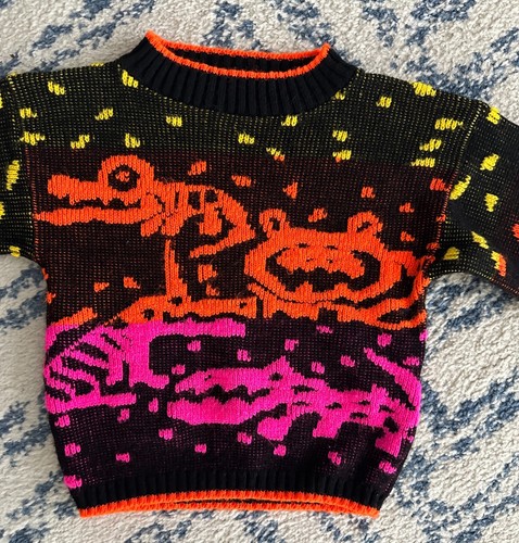 Vintage 90s McDonalds McKids Neon Dinosaurs Animal Sweater Sz. 5-6 - Picture 2 of 4