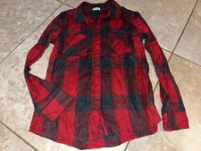 SPLENDID Red Buffalo Plaid Print L/S Pocketed Button Up Flannel Top Sm