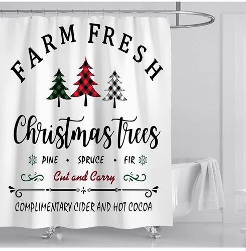 WWBBXX Christmas Trees Shower Curtain Fabric Farm Fresh Rustic Farmhouse Bath...