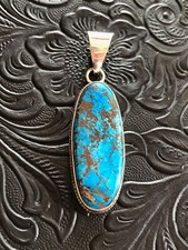 Hubei Blue Turquoise Cherry Chocolate Web Oval Artisan Pendant 2.25