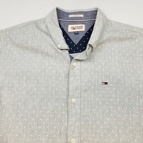 Tommy Hilfiger Mens Shirt Medium Slim Fit Grey Short Sleeve Star Print Genuine - Picture 5 of 13