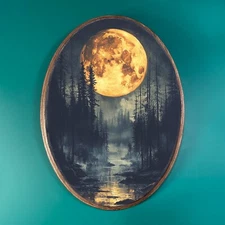FOREST MOON WOODEN DECOR, Cottagecore Wood Plaque, Fantasy Gothic Art Decor