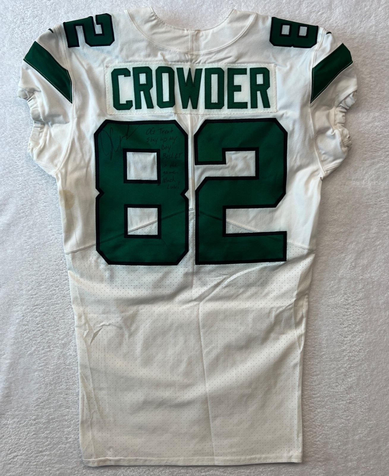 Jamison Crowder 82 Inscribed to Trent Willliams Game Used Signed On Field Jersey