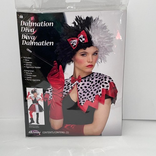 GUANTI DAVAS CRUDEL VILLAIN DALMATA KIT ISTANTANEO MANTELLO FIOCCO CAPELLI COSTUME FW90688D - Foto 2 di 5