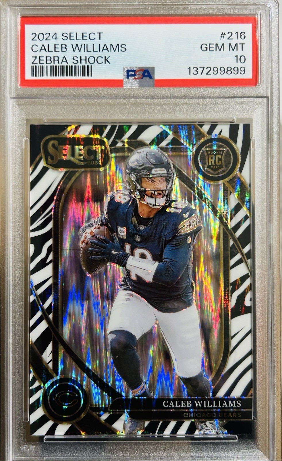 2024 Panini Select Caleb Williams #216 Zebra Prizm PSA 10 GEM MINT RC SSP POP 12