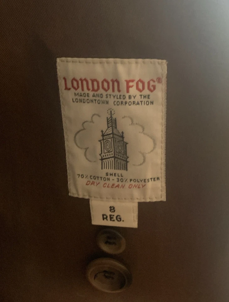 Винтажный London туман пальто размер 8 коричневый съемный шерсти вкладыш траншея ремень сделано в США - Изображение 3 из 4