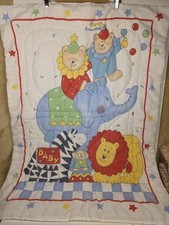 Vintage Baby Comforter Blanket Circus Bears Animals Elephant Lion Read 1980s 90s