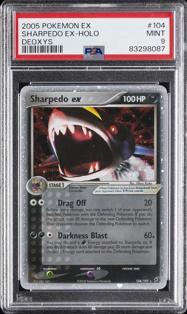2005 POKEMON EX DEOXYS #104 SHARPEDO EX-HOLO PSA 9