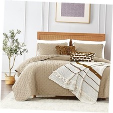 Cloud Oversized King Quilt Sets with Pillow Shams California King Beige