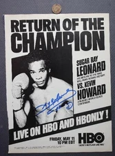 Boxing Champ Sugar Ray Leonard signed / autographed 1984 HBO Sports Boxing ad --