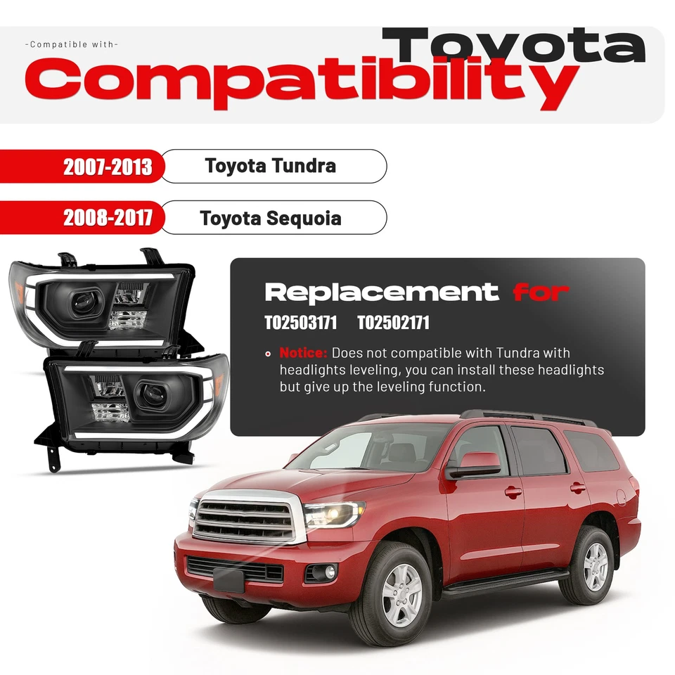 Faros LED para conductor y pasajero para Toyota Tundra 2007-2013 Sequoia 2008-2017 Foto 2 de 4