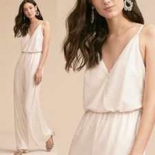 Aidan Mattox BHLDN Ivory Sequin Silk Spaghetti Strap Jumpsuit Wide Leg US 4 NEW