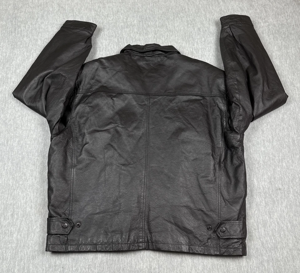 Phase Two Leather Jacket Mens XL Black Full Zip Zip Out Liner Collared Pockets - Image 2 of 4
