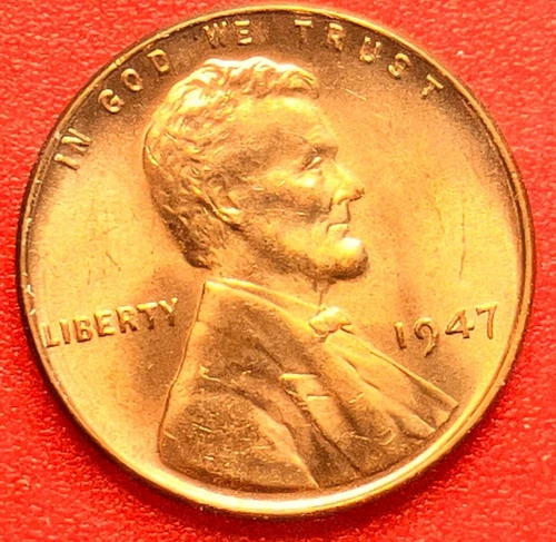 1947-P Lincoln Wheat Cent Penny GEM RED BU From an Original Bank Roll