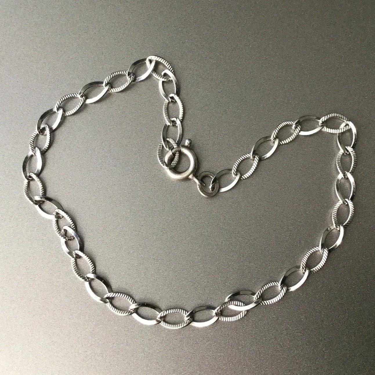 MICHAEL KORS Bracciale Vintage Argento Sterling Starter Charm 7 3 8" MK Inciso Curb Chain Links