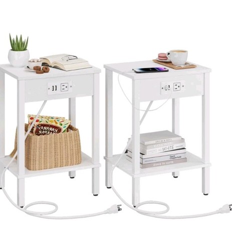Vimber Set of 2 End Table with Charging Station Narrow Side Table w/ USB Ports - Picture 6 of 8