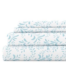 4 Piece Pattern Microfiber Bed Sheets Set Light Blue Ultra Burst of Vines Queen