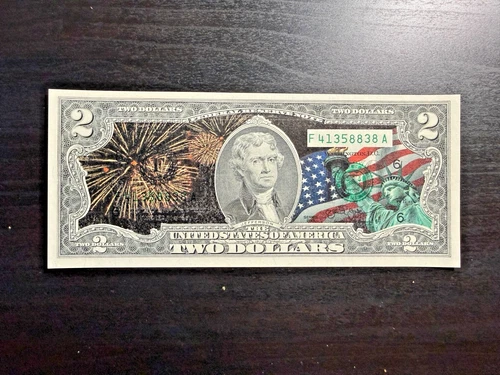 Colorized 2 Dollar Bill $2 Happy 4th Original Art
