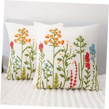 Embroidery Throw Pillow Covers 18x18-Pcs, Decorative Pillow Cases 2 Wildflowers