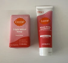 LUME Triple Milled Deodorant Bar Soap Peony Rose5oz/ Whole Body Deodorant P/3oz