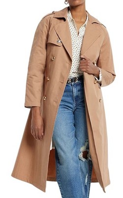 EXPRESS SHERPA LINED NOVELTY BUTTON BELTED TRENCH COAT, PECAN SIZE XL  (Z0930H)