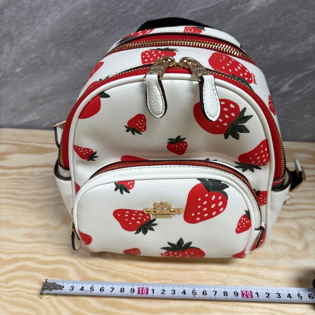 Coach Strawberry Pattern Small Backpack White Can… - image 8