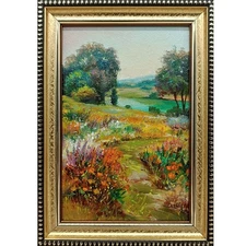 Summer nature Oil painting Original art Country Landscape Flower meadow 4 x 6 in