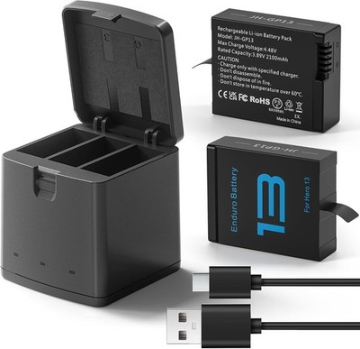 Replacement Battery Kit for GoPro Hero 13 Black: 2x2100mAh + Charger