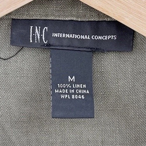 INC International Concepts Green 100% Linen Military Style Jacket Sz M Preppy - Image 4 of 4
