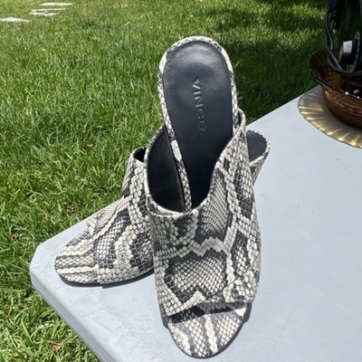Vince Women s Snake Print Leather Slip-On Slide Sandals Open Toe Straps 7.5