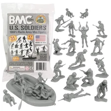BMC Marx Plastic Army Men US Soldiers - Gray 31pc WW2 Figures - Made in USA