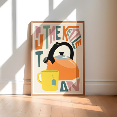 Put The Kettle On Art Print, Retro Kitchen Decor - Premium Satin Poster Unframed