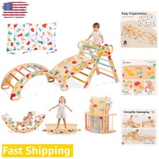 Rainbow Pikler Triangle Set, 8-in-1 Foldable Toddler Jungle Gym, Montessori C...