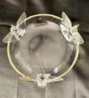 Jeanette Glass Three Eagle Footed Bowl With 22k Gold Trim