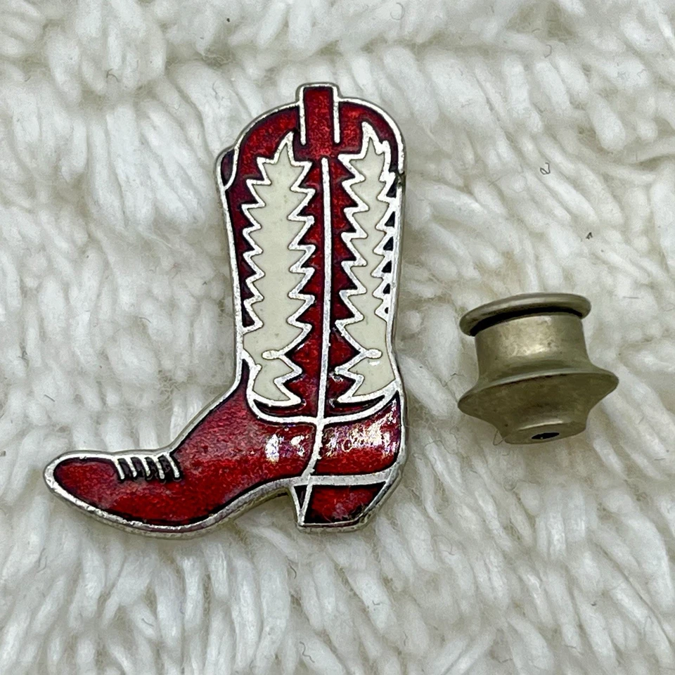 Vintage Cowboy Boot Tie Tack Red White Enamel 1" - Image 2 of 4