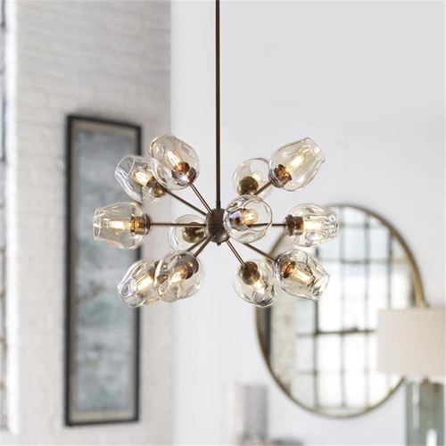 Uttermost Chet 12-Light Steel and Glass Sputnik Chandelier in Antique Brass - Picture 3 of 9