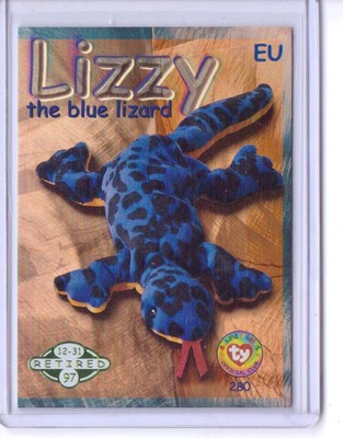 Ty S2 Beanie Card Retired LIZZY THE BLUE LIZZARD GREEN EUROPE EUROPEAN VERSION