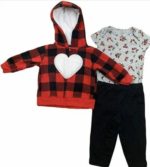 Carters Girls 3Pc Little Jacket Set Buffalo Check/Heart(Black/Red 18M)NWT
