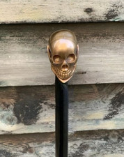 Skull Handle Wooden Walking Cane Stick Black Colour Foldable Handcrafted