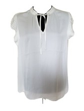 Banana Republic Factory Women's L Off White Ruffled Sleeve Tie Up Neck Blouse I