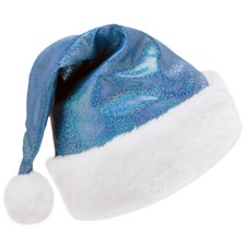 Sparkly Blue Santa Hat - Fun Child Kids Teen Adult Xmas Christmas Costume Party