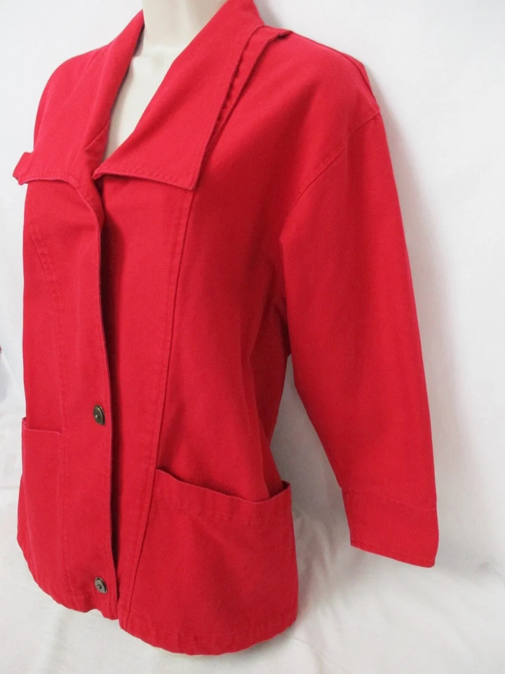 ВИНТАЖНЫЙ Eddie Bauer сарая Chore куртка женщин маленький красный джинсовой ткани Jean карманы Y2K 90-х - Изображение 3 из 4