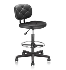 PU Leather Rolling Bar Stool with Wheels and Back,Adjustable Height,Black