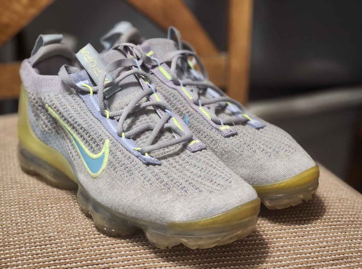Nike Air Vapormax 2021 Flyknit Grey Liquid Lime Green Cerulean SZ 