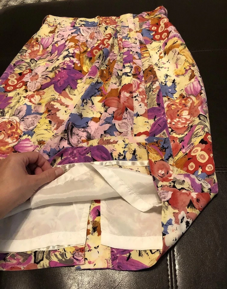Falda Floral Brillante 100% Seda Vintage Oleg Cassini Talla 4 Usada en Excelente Condición! Foto 4 de 4