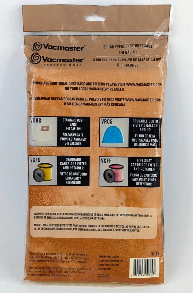 Bolsa de aspiradora de polvo de alta eficiencia Vacmaster VHBS 5-6 galones paquete de 3 - NUEVA Foto 3 de 4